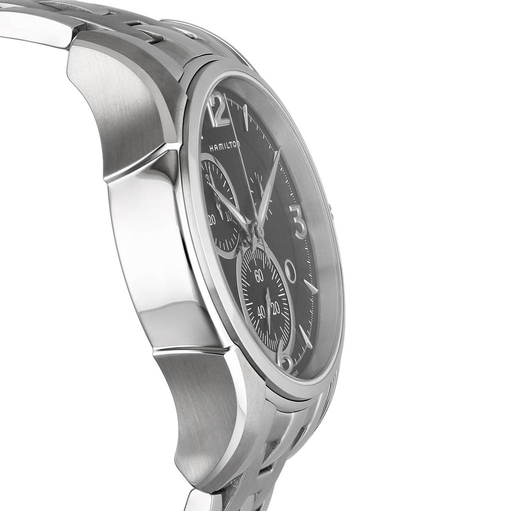 Часы Jazzmaster CHRONO с черным циферблатом из нержавеющей стали и сапфировым стеклом, кварцевые, водонепроницаемые, 100 м, 42 мм, швейцарские часы H32612135, серебристые [Hamilton], мужские