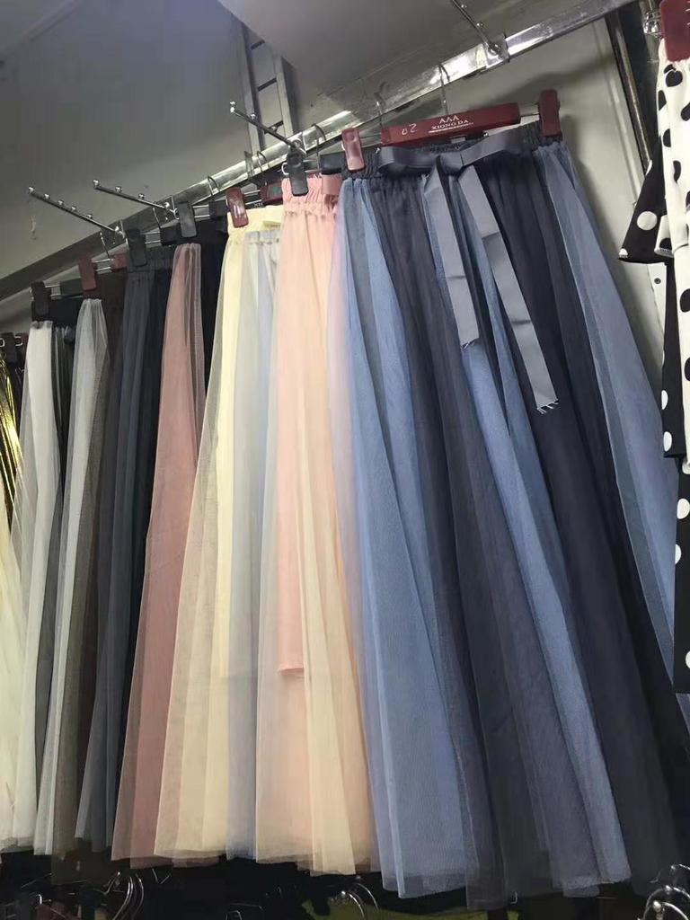 Qooth Women 7 Color Block Bow Tulle Ball Gown Skirt Elegant High Waist Fairy Mesh A-line Skirt For Spring Summer QT2127