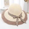 Летняя шляпа с бантом, пляжная шляпа, женская солнцезащитная шляпа с защитой от УФ-лучей, двухцветная шляпа с широкими полями, соломенная шляпа для защиты от солнца