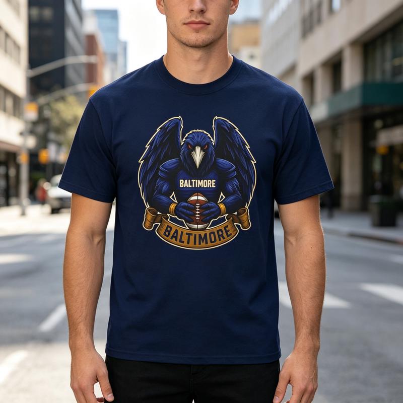 Футболка с графическим принтом Baltimore Eagle Football Винтажный принт спортивной команды Унисекс Хлопковый топ с круглым вырезом Harajuku Y2k Топ