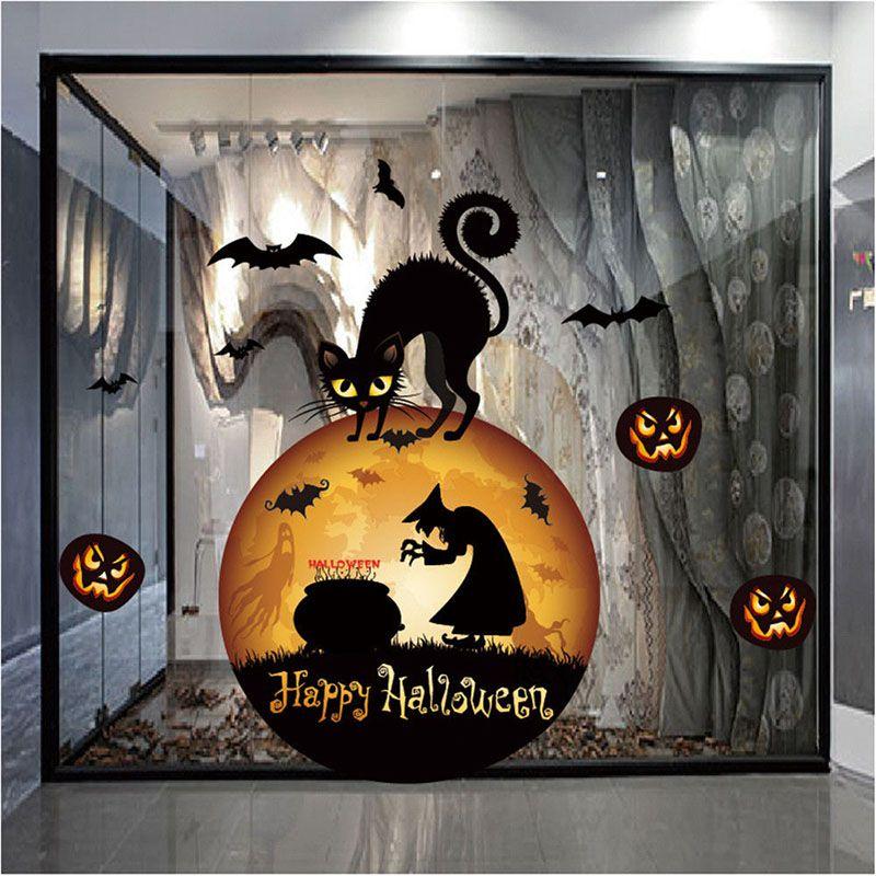 Removable Halloween Diy Wall Stickers With Fire Retardant Pvc Pumpkin Witch Decal