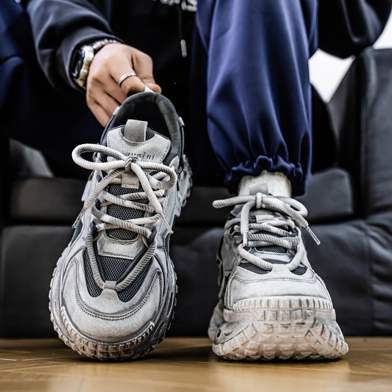 Men's Shoes Spring New Breathable Mesh Youth Sports Shoes Men's Trend Versatile Tire Sole Platform Dad Shoes Men