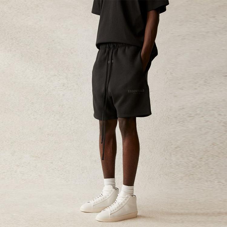 Fear of God Essentials Шорты-свитшот SS21 с принтом из букв Унисекс Брюки Растягивающиеся-Лимо Черные FOG-SS21-565