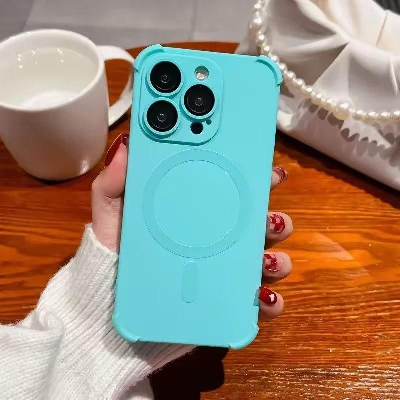 Силиконовый противоударный мягкий чехол для iPhone16 15 13 12 14 16Pro Max 16Plus для беспроводной зарядки Magsafe, защитные чехлы для объектива