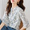 Small Floral Shirt Women's Three-quarter Sleeve Summer National Style Cotton Blouse Shirt