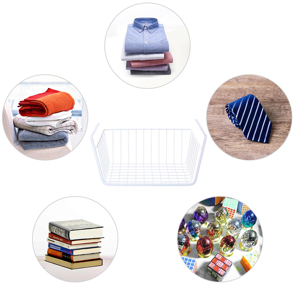 Металлическая проволочная подвесная корзина для хранения под полкой, экономящая место, органайзер для шкафа, держатель для книжной полки, кухни, кладовки, офиса