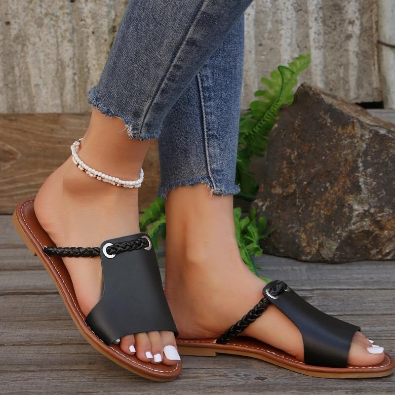 Fashion Summer New Flat Sandals Women Fashion Round Head Open Toe Braided with Soft Sole Anti-slip Wear-resistant Slippers