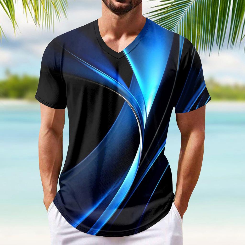 Летняя новая мужская популярная футболка с v-образным вырезом и короткими рукавами с принтом