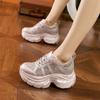 Thick-soled Rhinestone Dad Shoes Women's 2025 Summer New Inner Height-increasing Women's Shoes Breathable Mesh Fashion Versatile Casual Shoes