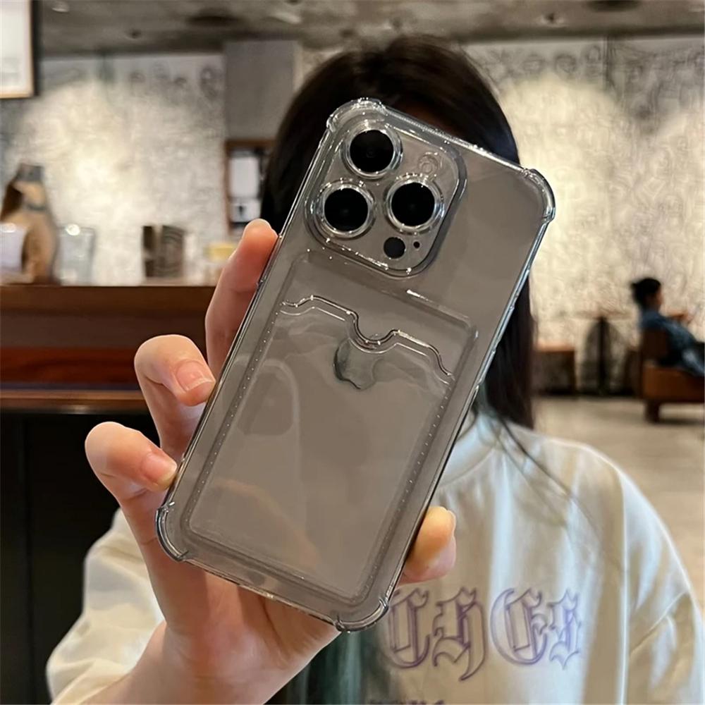Роскошный мягкий прозрачный чехол-держатель для карточек для iPhone 15 14 11 12 13 Pro Max Mini X XS XR 7 8 Plus SE сумка-кошелек чехол