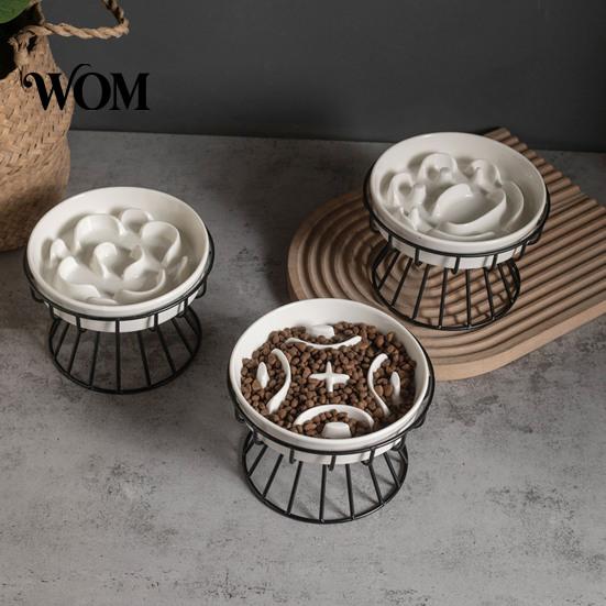 Raised Cat Bowl Elevated Pet Slow Feeder, Ceramic Dog with Stand, Prevents Feeder for Dogs Choking, Protects Spine, Food Cats Pets