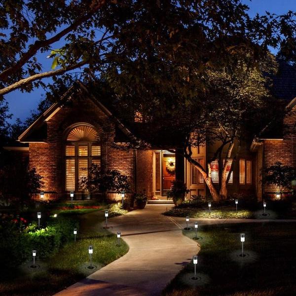 Мини-солнечные светодиодные садовые фонари из нержавеющей стали, уличные солнечные фонари для дорожек, дворовые ландшафтные фонари