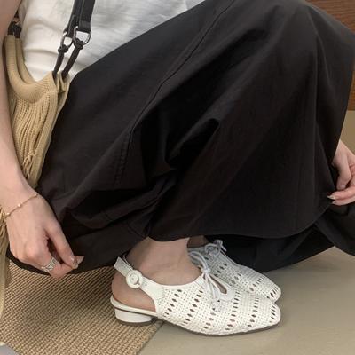 Ретро полая плетеная сумка, сандалии на толстом каблуке, лето, новинка, с юбкой, дышащая одинарная обувь, повседневная обувь