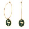 [Q2473] - Dark Green Gold 'Flamant Rose' Steel Designer Hoop Earrings - 33 Mm - 18x14 Mm
