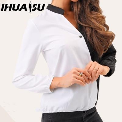 Женские модные повседневные весенне-осенние однотонные блузки и рубашки с v-образным вырезом и длинным рукавом с принтом