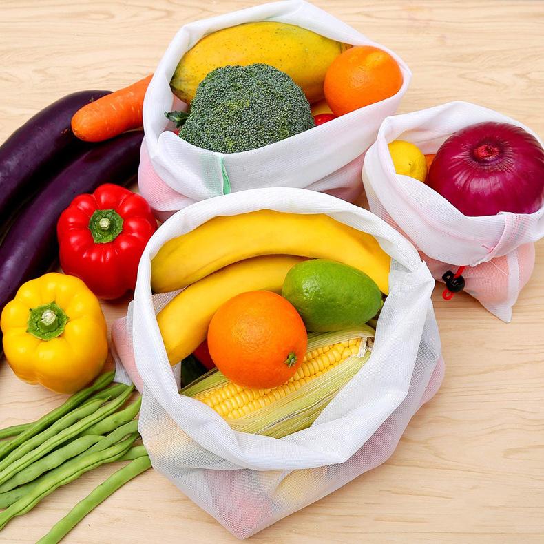 3pcs Mesh Reusable Bag Storage Organizer Female Fruit Vegetable Home Washable Bags Kitchen Storage Bags Free Shipping Items