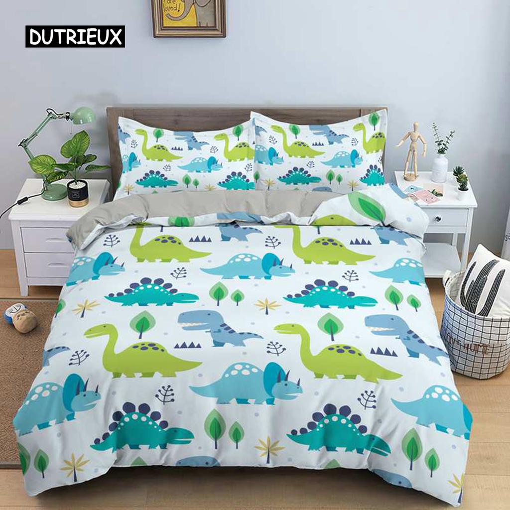 Cartoon Dinosaur Duvet Cover Animal Bedding Set Microfiber 3D Print Comforter Cover For Kids Girl Boy Bedroom Double Single Size