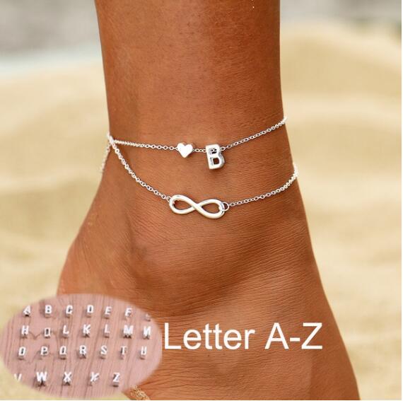 26 Letters Simple Fashion Heart Peach Infinite Shape Diy Handmade Anklet Multilayer Bracelet Jewelry AVE