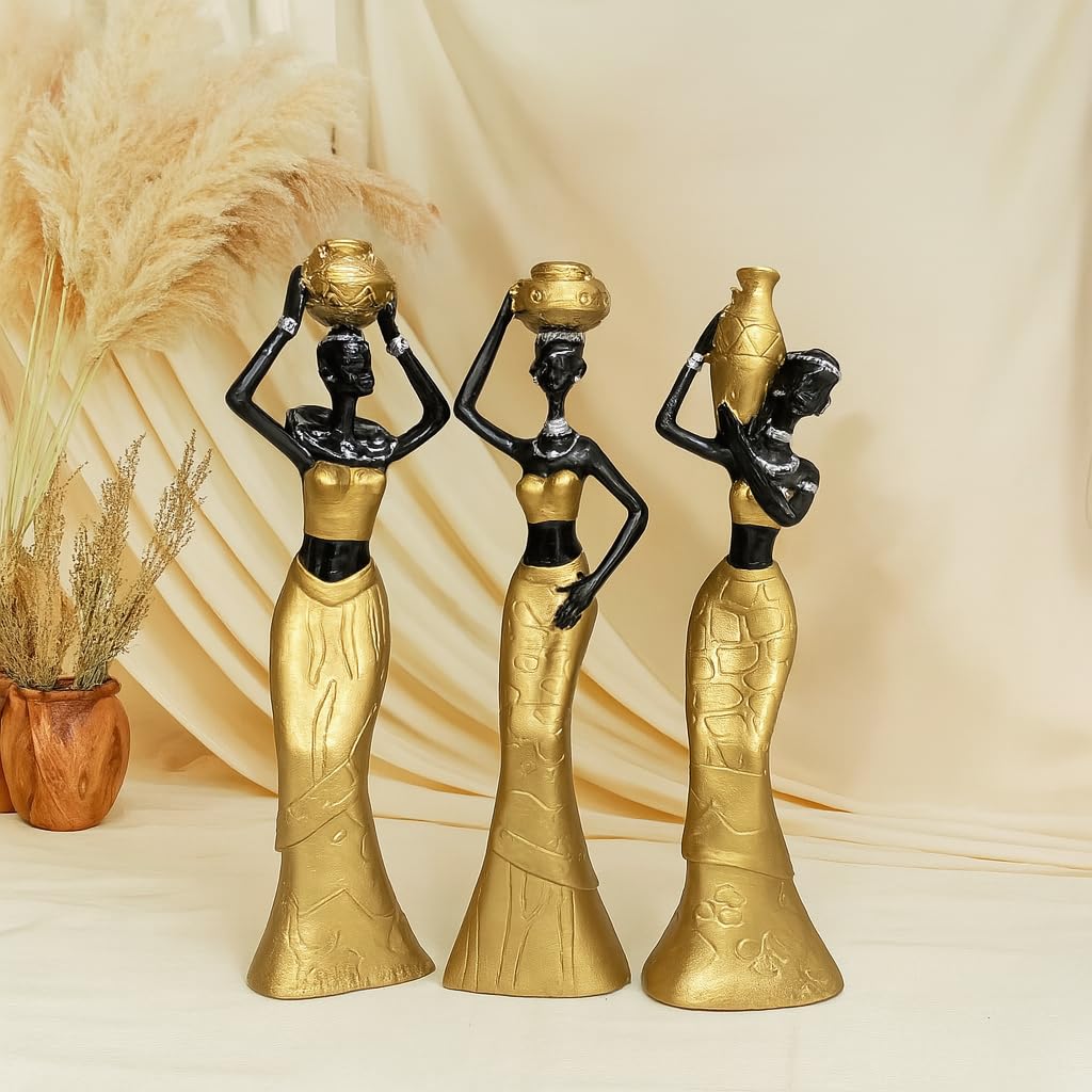 Beautiful New Golden & Black African Women For Home Decor - Pack Of 3