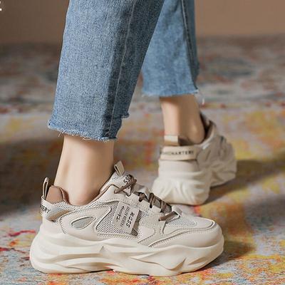 Туфли в стиле ретро для папы, подходящие по цвету, лето 2025 г., женские, универсальные, на толстой подошве, увеличивающие рост, со шнуровкой, сетчатые, повседневные спортивные туфли