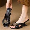 Французский красивый бант, стразы, крутые шлепанцы с открытым носком, женская летняя уличная обувь, модная и универсальная, удобная, на высоком каблуке, на танкетке
