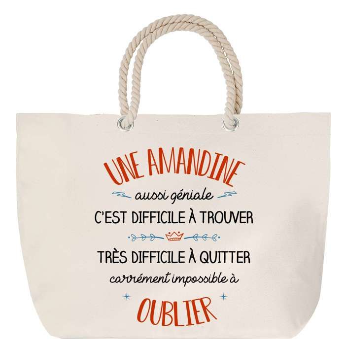 Sac de plage - PLANETEE - Une Amandine - Anse corde - Grand format - Personnalisable (prénom)