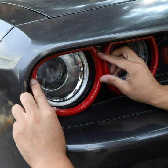 4pcs Car Headlight Frame Cover Bezel Trim for 2015-20 Dodge Challenger, ABS Red