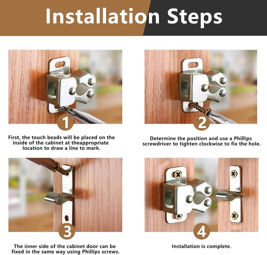 Double Roller Strong Hold Cupboard Cabinet Door Catches with Screws,Cabinet Catch Door Latch for Home Furniture Cabinet Cupboard