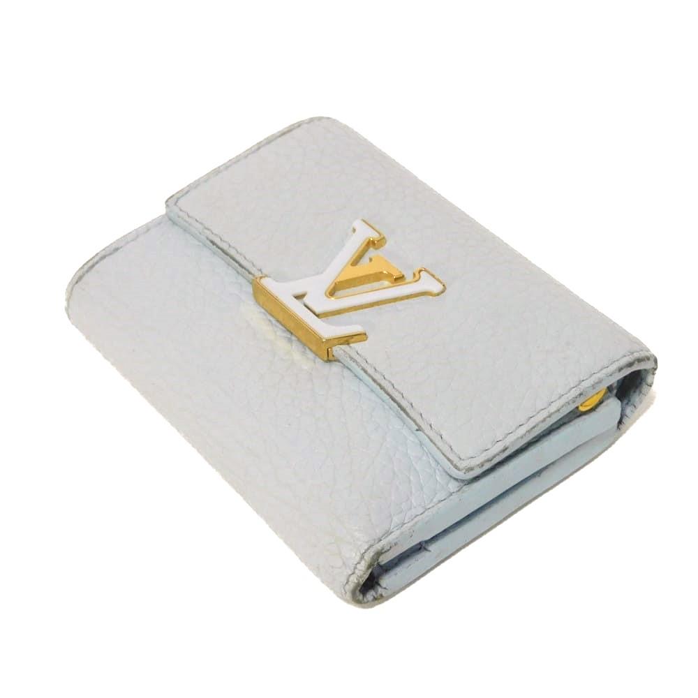 Used 12564 Portefeiulle Capucines XS M69061 7942 LV Logo Pastel Light Blue Japan Exclusive Taurillon Clemence Blue