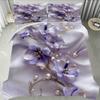 3pcs Light Purple Bedding Set Pearl Flowers Printed Cozy Duvet Cover King Queen Twin Size Birthday Gift for Adult Bedroom Decor