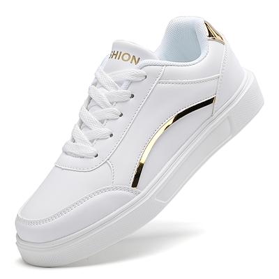 Белая обувь. Женская спортивная обувь из искусственной кожи. Кроссовки для скейтборда на плоской подошве.