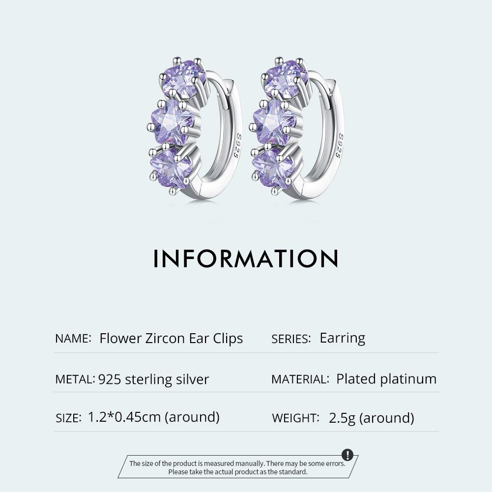 WOSTU 925 Sterling Silver Purple Zircon Stacked Star Ear Buckles Lavender Flower Hoop Earrings for Women Elegant Fine Jewelry