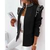 IHUASU Autumn Winter Ruffled Long Sleeve Zipper Print Suit Small Coat for Women