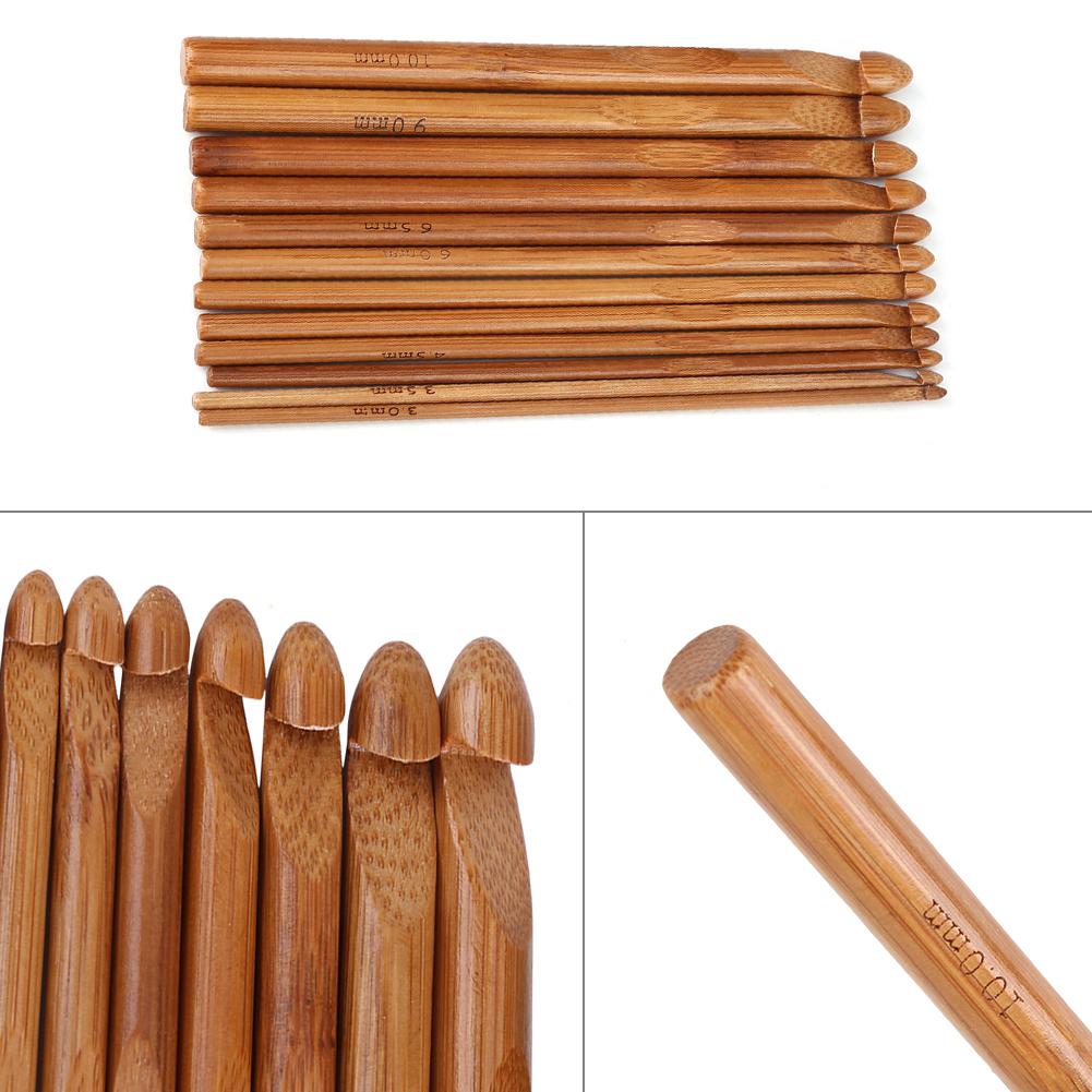 12pcs set Carbonized Bamboo Knitting Needle Set Crochet Hooks Sweater Needles Yarn Weaving Tool