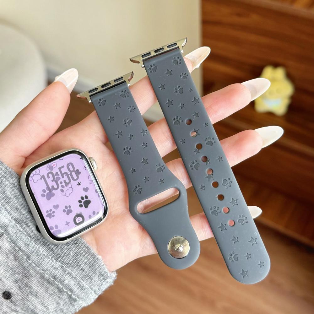 Силиконовый спортивный ремешок с принтом кошачьей лапы для Apple Watch S7‑11 SE Ultra2 44‑49 мм