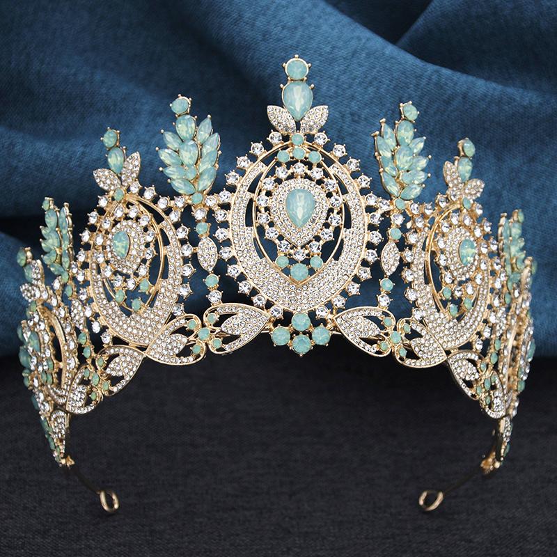 AB Crystal Pageant Miss Bridal Crown Vintage Baroque Rhinestone Big Tiara Wedding Headdress for Party Jewelry Hair Accessories