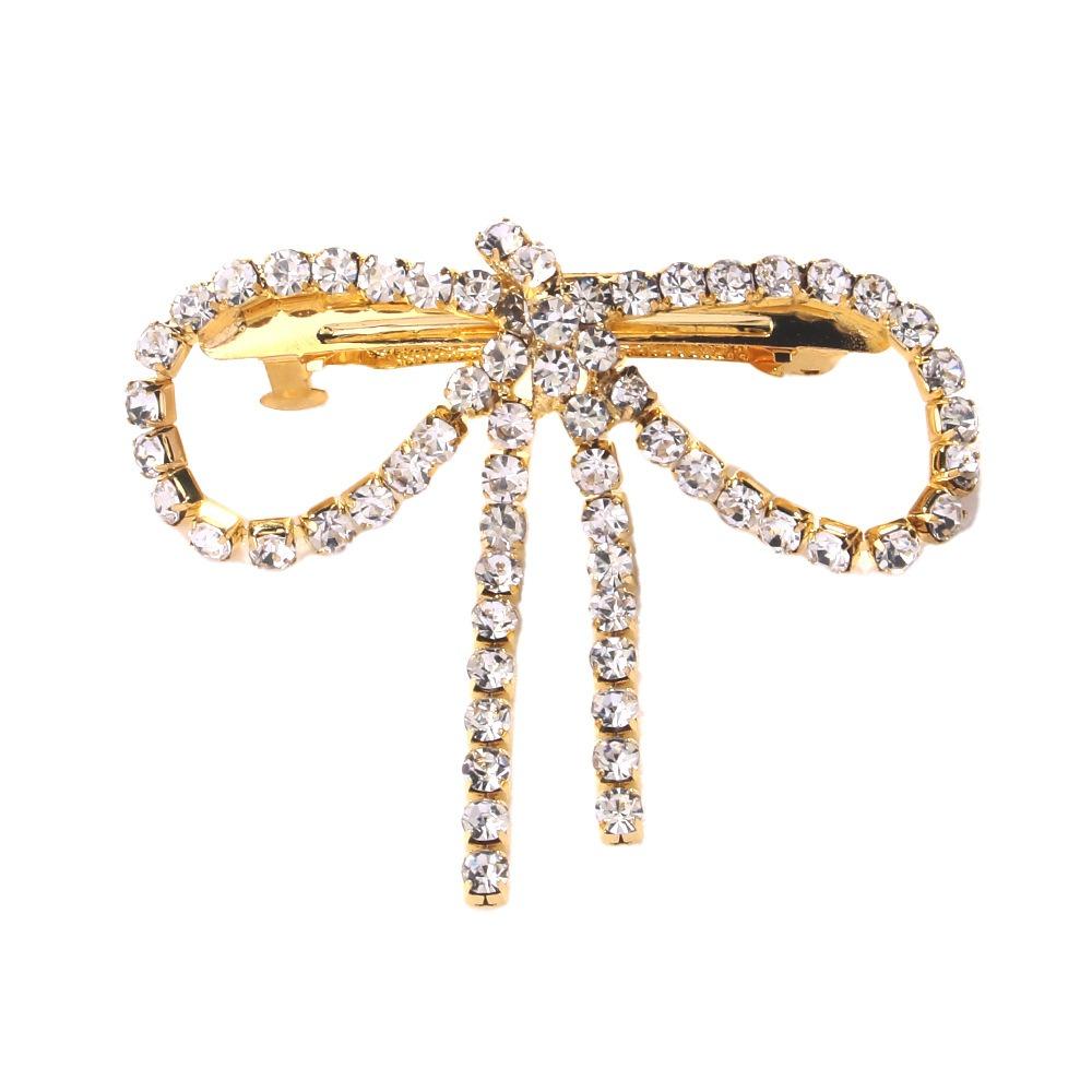 Elegant Rhinestone Bow Hairpins Shiny Tassel Spring Clip Sweet Ponytail Hair Clip Party
