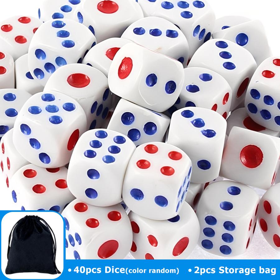 40/60/80/100pcs 10mm Red&Blue Point Dice with 2/3/4/5pcs Black Drawstring Storage Baga Tabletop Game Accessories Party Supplies