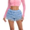 Women Lace Bloomers Shorts Casual Summer Layered Ruffles Elastic Short Pants for Vacation Beach Club Streetwear