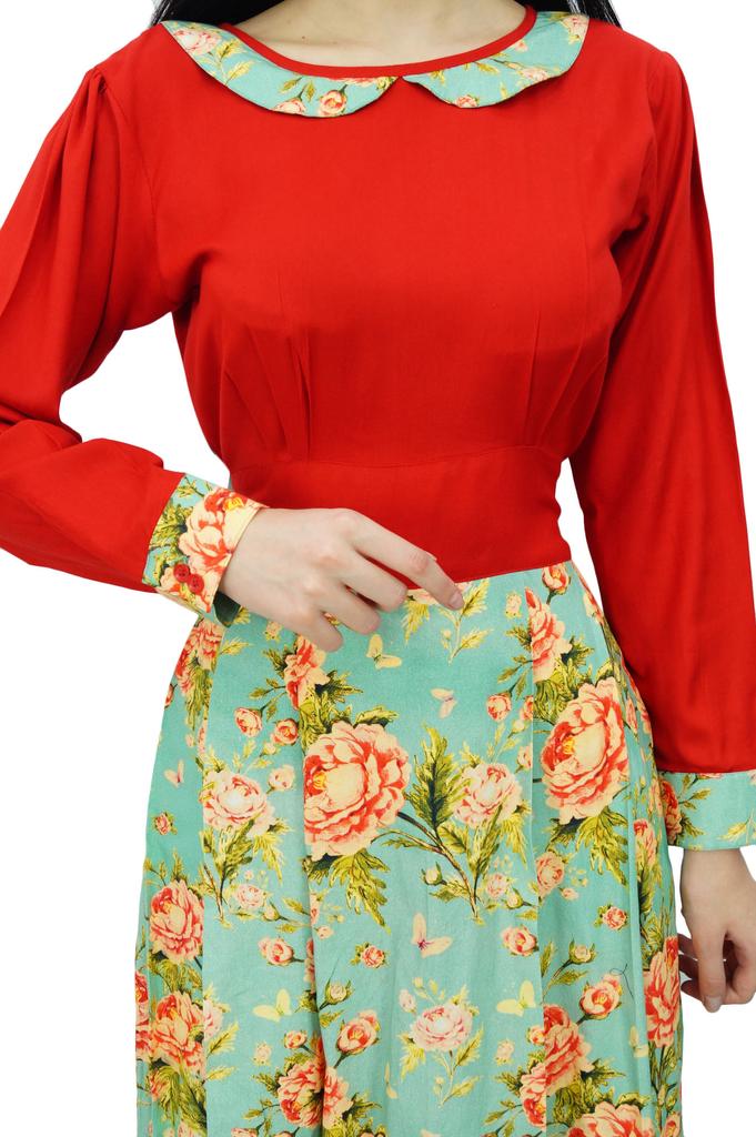 Bimba Женское длинное платье макси с цветочным принтом в стиле ретро и поясом с длинными рукавами