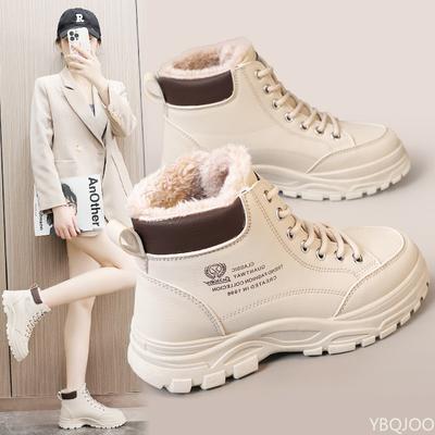 Модные новые осенне-зимние хлопковые ботинки с высоким верхом, теплые, на толстой подошве, увеличивающие рост, простые, удобные, износостойкие женские ботинки