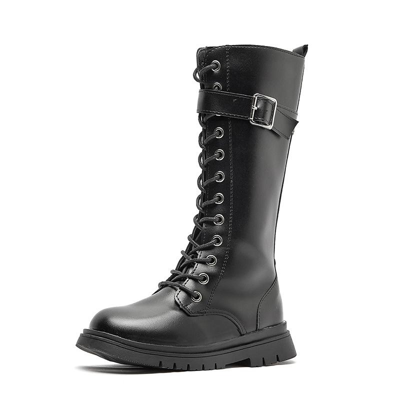 Сапоги для девочек, осенние детские модные ботинки «Мартенс» до колена, замшевые резиновые сапоги на мягкой платформе, обувь на одной платформе