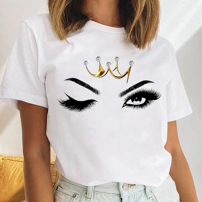 Tee Top Summer Unisex Print Fashion 90s Trend Eye Lashes Watercolor Sweet Tshirt FeUnisex Clothing Casual Short Sleeve Lady Graphic T-shirt
