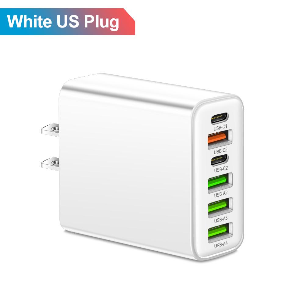 3.1A Multi-Port Charger: 2 Type-C PD + 4 USB for Mobile Phones - Travel-Friendly Charging Hub