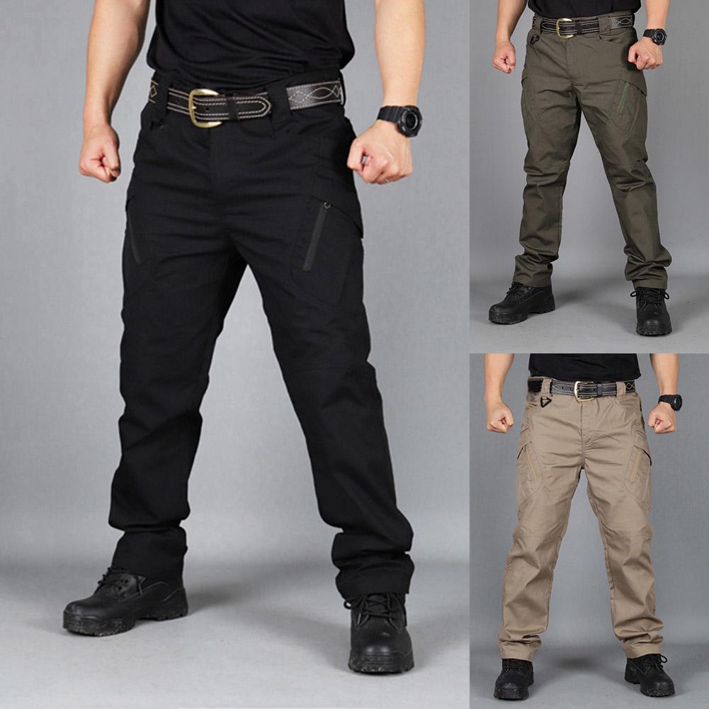 Western Cool Style Men Zip Sports Solid Color Outdoors Tactical Pockets Cargo Pants Work Trousers