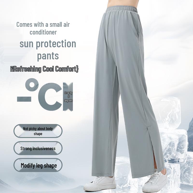Женские брюки с широкими штанинами из ледяного шелка с защитой от солнца UPF50+ – защита от УФ-лучей, прохладные, свободного кроя, летний стиль
