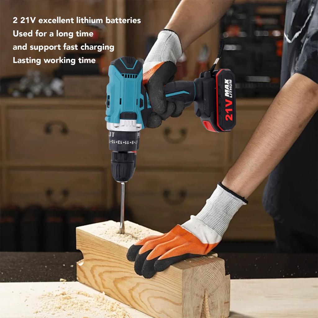 Набор электрической ручной дрели Беспроводная Щеточная Портативная Перезаряжаемая с 2 литиевыми батареями 21 В Синяя Электрическая ручная дрель Электроинструмент