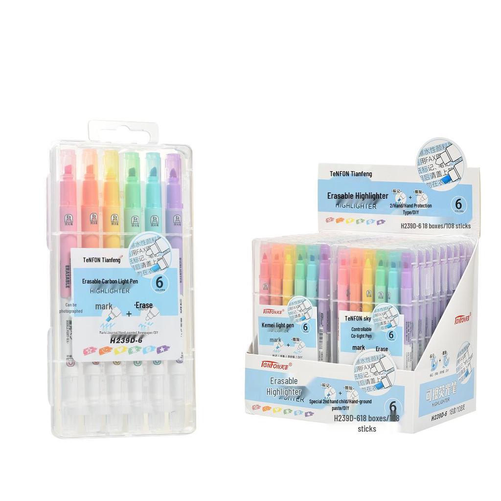 Dual-Ended Erasable Fluorescent Marker - Jelly Color Highlighter & Doodle Pen for Students