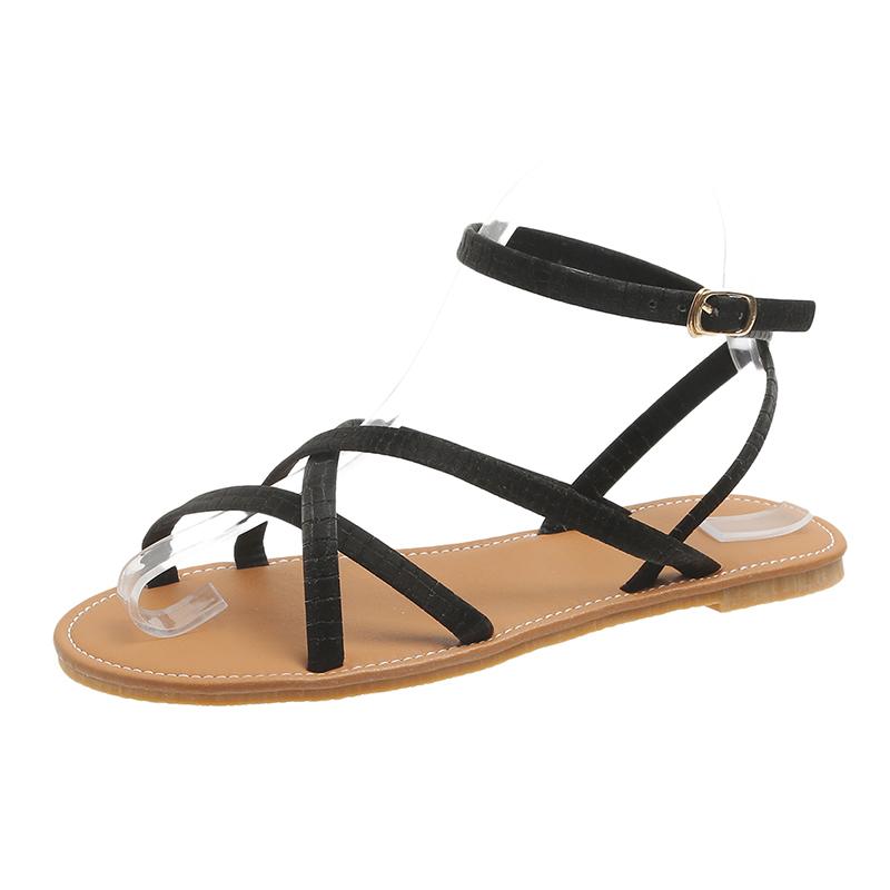 New Shoes Female Ankle Strap Women's Sandals Summer Open Toe Buckle Solid Outdoor Beach Casual Flat Large Size Sandals