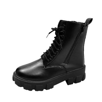 Осенняя и зимняя обувь женские ботинки с удобным толстым дном, боковой молнией, круглым носком и толстым каблуком